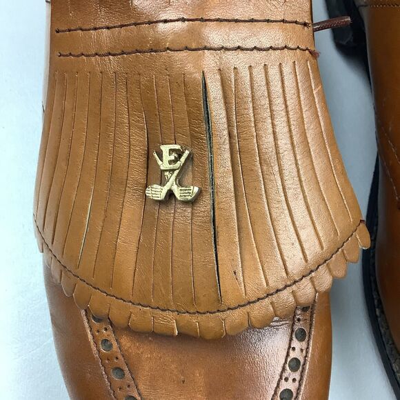 Vintage Etonic Men Golf Shoes 8 D Brown Tan Leather Oxford Brogue Metal Spikes main image 14